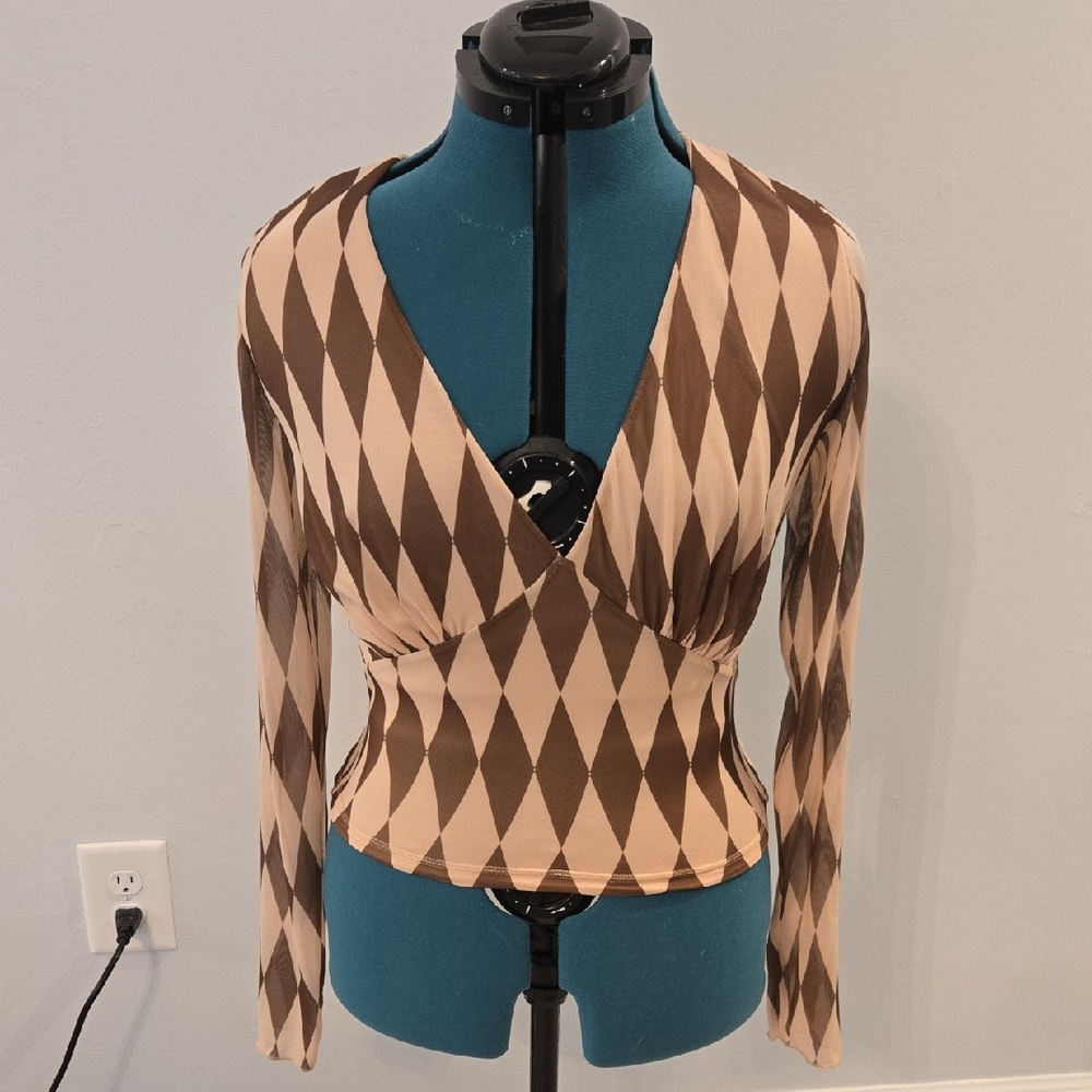 Forest Ink Diamond Pattern Mesh Top